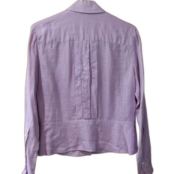 Anne Klein Lavender Button Down Pleated Long Sleeve Feminine Top 100% Linen 10 - Picture 11 of 13